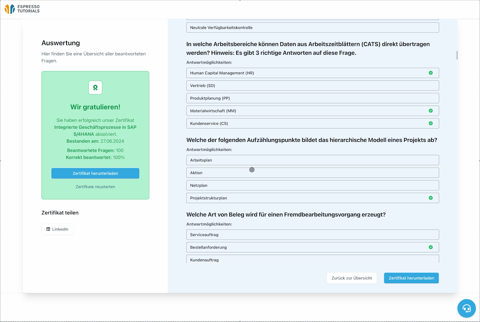 Exportez votre certificat au format PDF en anglais ou en allemand.